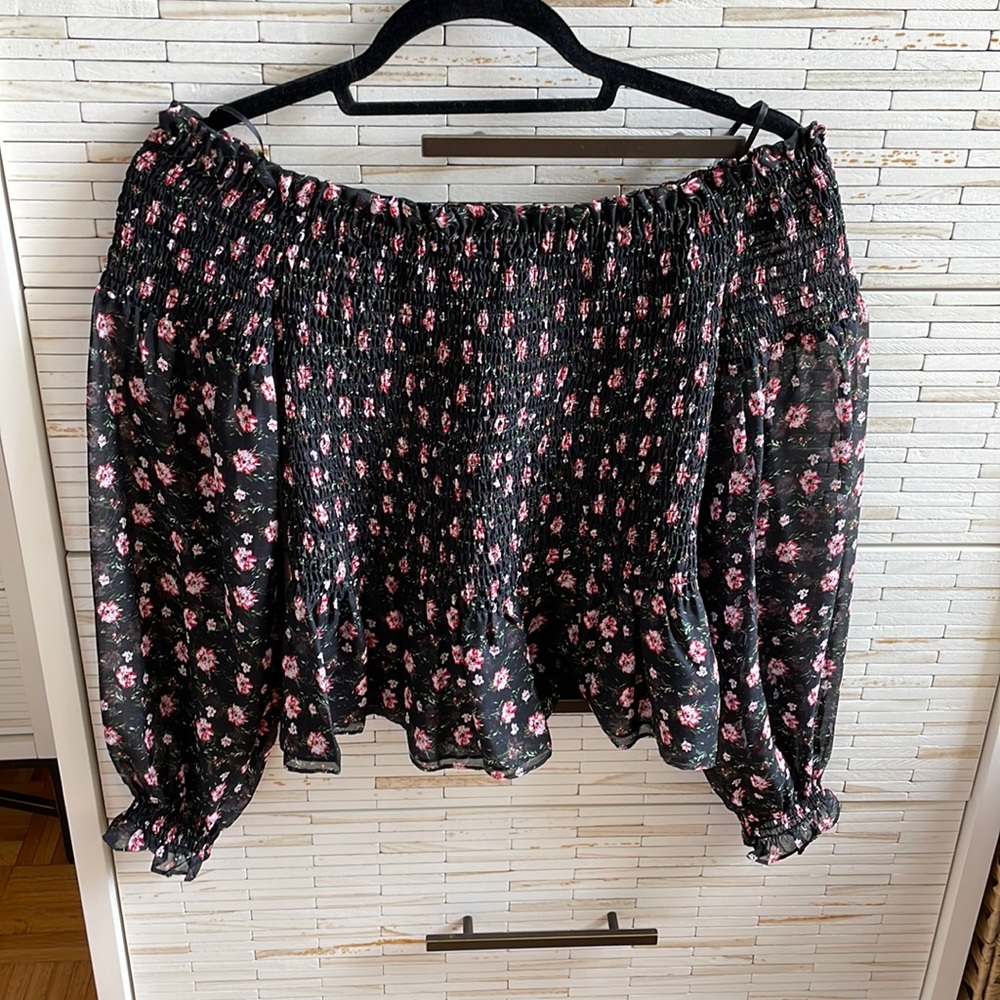 Intermix off the shoulder floral shirt.